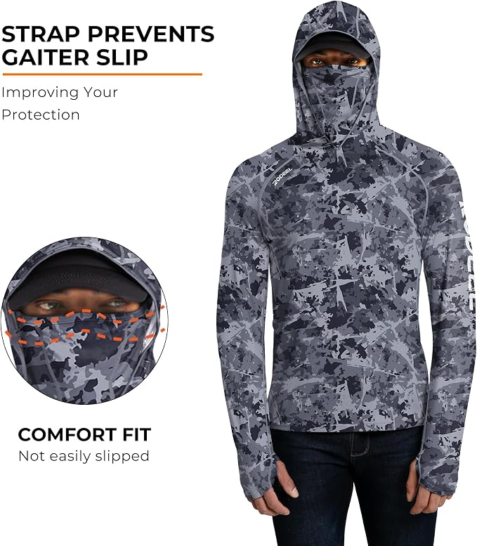 Rodeel Men's UPF 50+ Performance Fishing Hoodie, Long Sleeve Sun Protection Athletic Quick-Dry Breathable T-Shirt