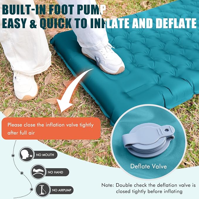 Inflatable Camping Sleeping Pad with Pillow, Extra Thickness 4 Inch Sleeping Mat with Built-in Pump, Compact & Ultralight Camping Air Mattress for Backpacking Hiking Tent Traveling