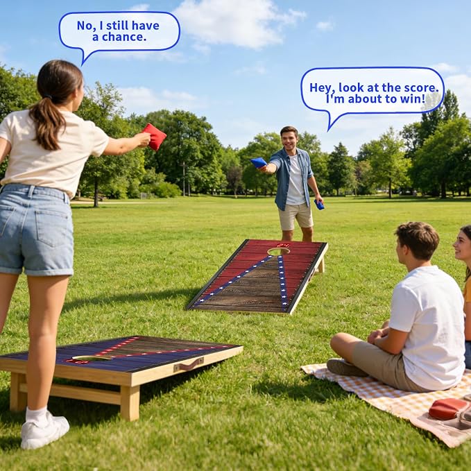 Electronic Cornhole Board Set 4x2ft 3x2ft 2x1ft, Automatic Scoring Corn Hole Games for Adults & Kids, Wooden Portable Cornhole Set with 8 Bean Bags & Carrying Bag for Outdoor, Tailgate, Party