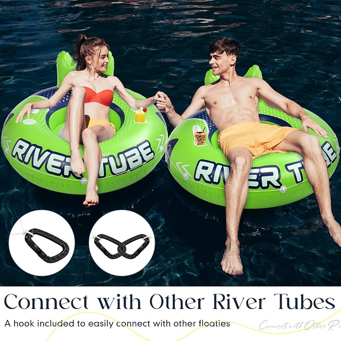 1 Pcs 53'' River Tubes for Floating Heavy Duty Inflatable River Floats for Adults Large Lake Tube Float with 2 Cup Holders & Comfortable Backrest Recreational Pool Water Rafts Holds 300lb