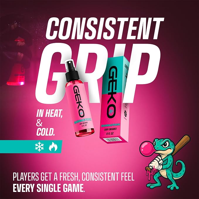 Geko Bubbletack Baseball Grip Enhancer-Water & Plant-Based Pine Tar Alternative, Boost Exit Velo & Bat Control-Non-Hazardous, Non-Aerosol-for Baseball/Softball Bats, Bat Wraps-NOT for Athletic Tape