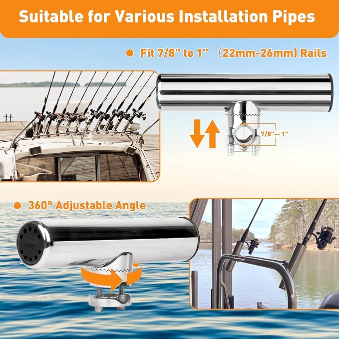 2 Pack Fishing Rod Holders for Boat Rail Mount, Stainless Steel Clamp on Rod Holder for Marine Boat, Fishing Boat, Pontoon, Jon Boat