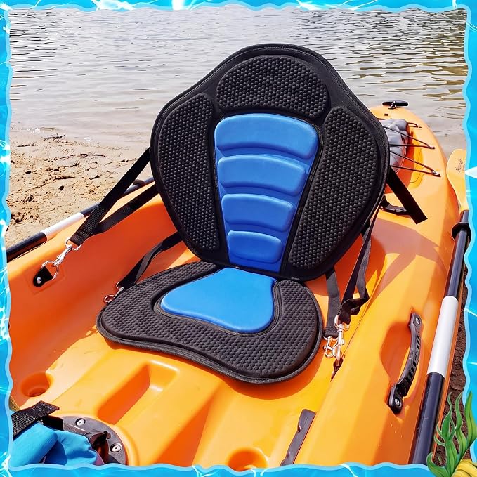 Vinsot Kayak Seat Cushion Universal Paddle Board Seat with Back Support Adjustable Non Slip Boat Chair Seats with 4 Straps and Storage Bag for Kayak Boat Sup Canoe