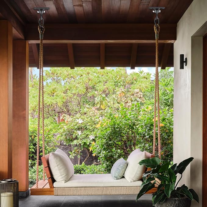 SELEWARE Heavy Duty Black Swing Hangers, 2400LB Capacity One-Piece Cast Iron Porch Swing Hangers Kit with Screws for Wooden Sets Porch Patio Playground Yoga Hammock Chair Indoor & Outdoor Use, 2 Pack