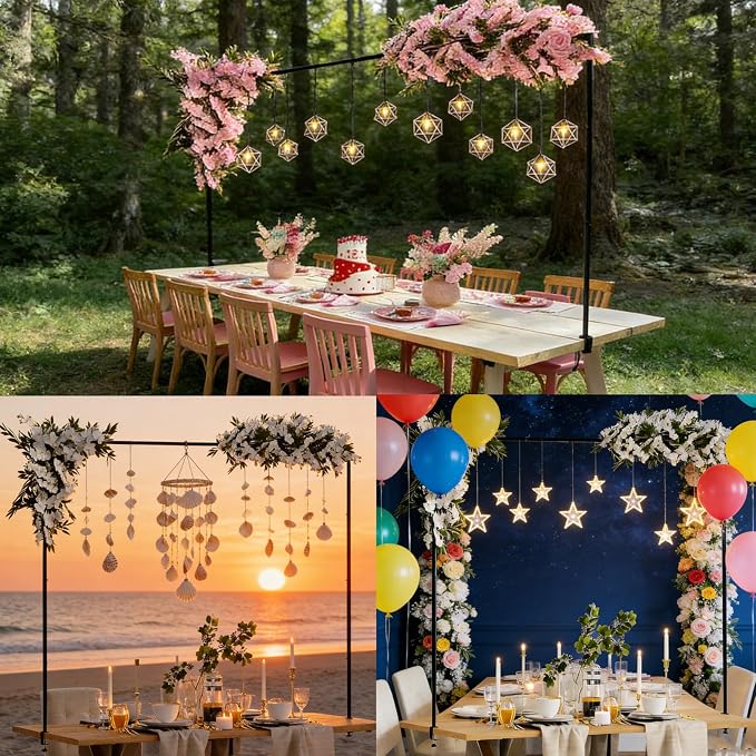 Over The Table Rod Stand with Clamps 16''-98'' Length 16"-47" Tall Adjustable Black Table Arch Hanging for Wedding Birthday Party Anniversary Christmas Halloween Decoration