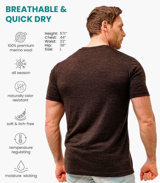 Merino Wool T-Shirt Mens - Merino Wool Undershirt Thermal Shirt for Men and Hiking Socks