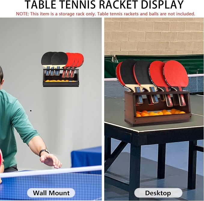 Ping Pong Paddle Holder Wall Mount & Desktop 2-in-1,Table Tennis Racket Display Organizer Holds 8 Rackets, Ping Pong Paddle Storage Rack in Game Room, Man Cave, Office, Home