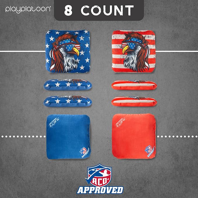 Play Platoon Cornhole Bags Set of 8 Regulation Professional Corn Hole Bean Bags ACO Approved, Competition Weight, Slick and Stick