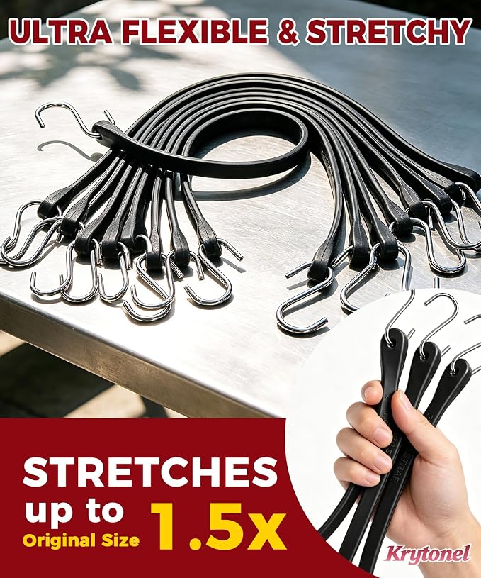 10" 15" 21" 31" Bungee Cords with Hooks Heavy Duty 20 Pack – EPDM Rubber UV Resistant, Assorted Sizes, Tarp Straps Tie Down for Truck, Towing, Construction, Marine, Trailer