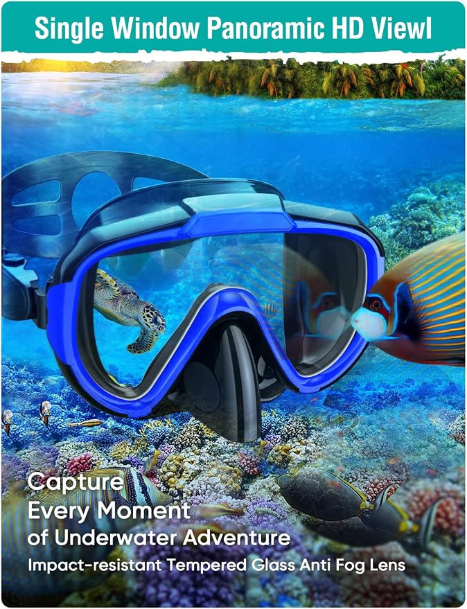 Seovediary Snorkel Set Adults Snorkeling Gear Anti-Fog Panoramic View Swim Mask Dry Top Snorkel Kit with Carry Bag for Snorkeling Scuba Diving Swimming Travel