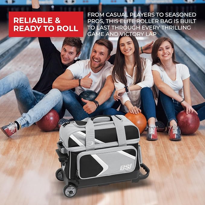 BSI Dash Roller Bowling Bag with Smooth Rolling Wheels, Padded Ball Compartment, Retractable Locking Handle, & Shoe Pocket