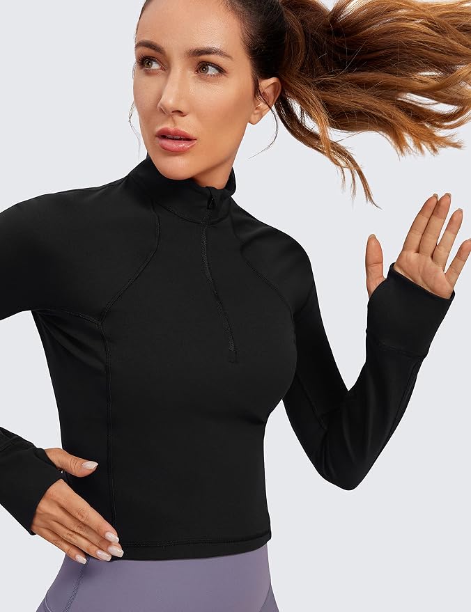 CRZ YOGA Butterluxe Half Zip Long Sleeve Shirts for Women - Workout Athletic Yoga Tops Crop Collared Quarter Zipper T-Shirt