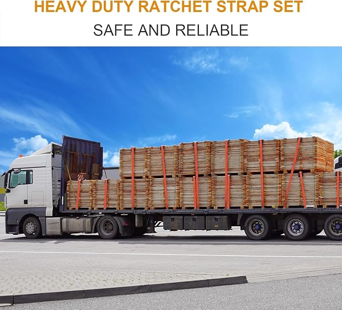 TLGREEN 4 Pack 2 in x 27 FT Double J Hook Ratchet Straps (11,000 lbs Break Strength), Heavy Duty Tie Down Straps for Trucks(Orange)