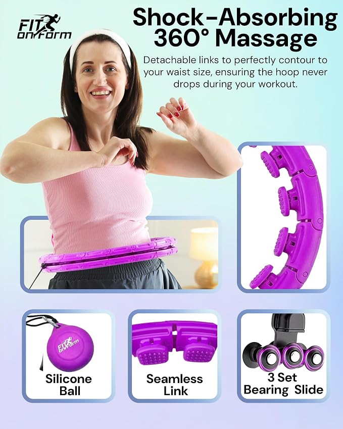 FIT ON FORM Infinity Weighted Hula Hoop for Adults Weight Loss, Smart Exercise Hola Circle Hoop for Women Abs Workout
