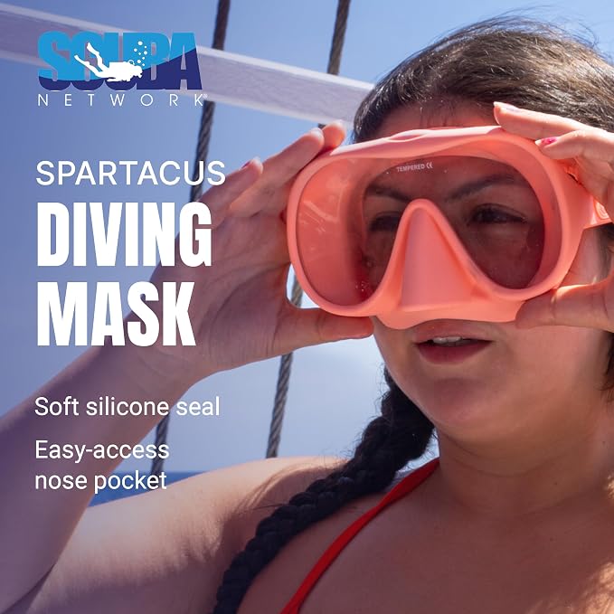 Spartacus Frameless Dive Mask, Ultra-Clear Low-Iron Glass, Wide View, Low Volume, 100% Silicone Skirt