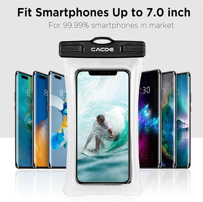 CACOE [Floatable] Floating Universal Waterproof Phone Case 2 Pcs-Up to 7.0",Phone Pouch with Adjustable Neck Lanyard,IPX8 Cellphone Dry Bags for Vacation Water Activities（Black+Black-#2）