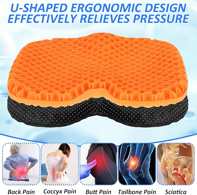 YEXEXINM 2 PCS Anti Slip Kayak Seat Cushion Thick Waterproof-Gel Breathable U Shape Seats Pad with Non-Slip Cover for Sit in Inflatable Kayak Canoe & Boat Kayak Accessories for Fishing Kayak, Orange