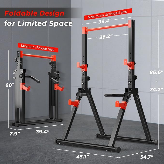 SogesHome Power Tower Dip Station Pull Up Bar for Home Gym, Adjustable & Foldable Multifunction Fitness Workout Station with Triangular Stability Design for Strength Training