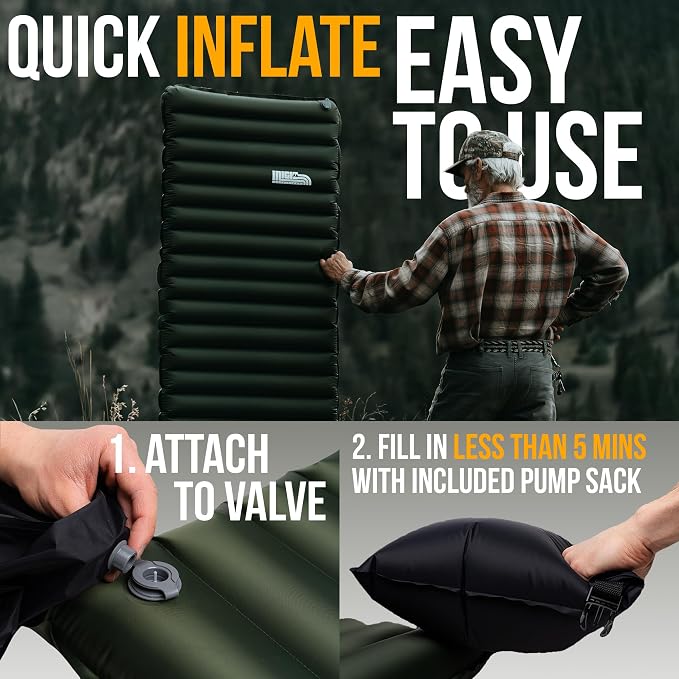 Ultralight Camping Sleeping Pad, Sleeping Mat for Backpacking, Rugged Camping Mat, Inflatable Mattress, Inflation Pump Sack & Repair Kit Included