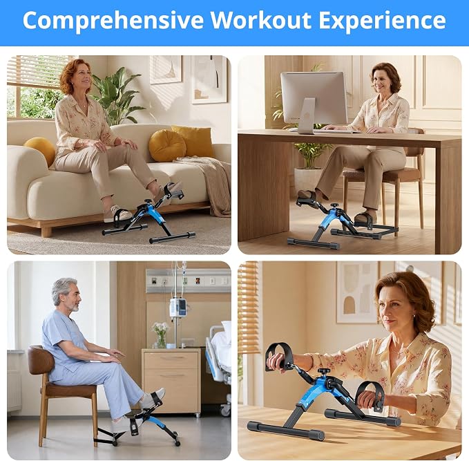 RYGEO Under Desk Bike Pedal Exerciser with LCD Display, Foldable Mini Exercise Bike for Arm & Leg Workout, Portable Desk Bike Peddler Machine for Seniors, Physical Therapy, Home Office