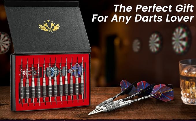 WINSDART Darts Metal Tip Set Professional Metal Darts for Dartboard Steel Tip Darts with Nonslip Iron Barrel Aluminum Dart Shafts,Extra Flights,Dart Sharpener,Gift Box