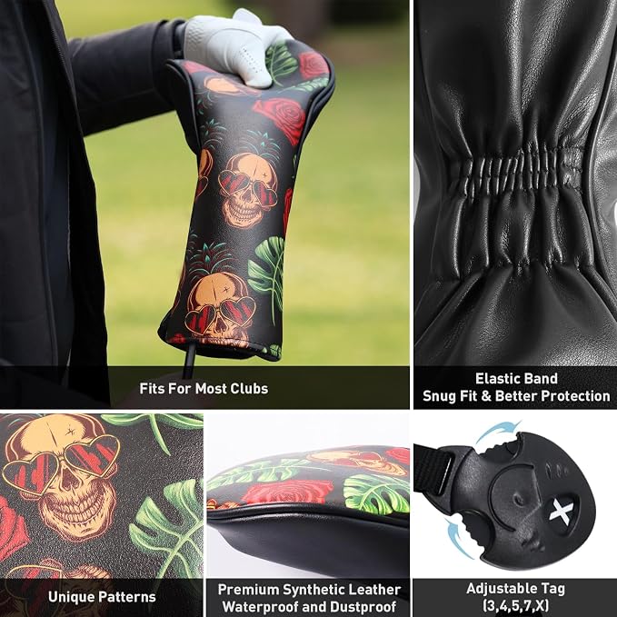 FINGER TEN Golf Club Head Covers for Woods Driver Fairway Hybrid with Interchangeable Number Tag 1 3 5 Premium Leather Headcovers for Women Men