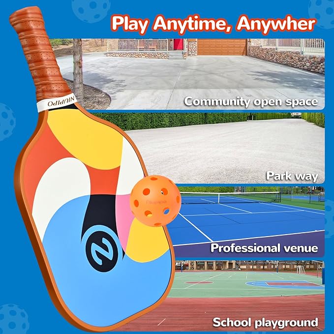 niupipo Pickleball Paddles Set of 2 or 4, USAPA Approved Fiberglass Pickleball Paddle Set with Balls and Bag, Polypropylene Honeycomb Core, Lightweight Pickleball Paddles for Beginners Men Women
