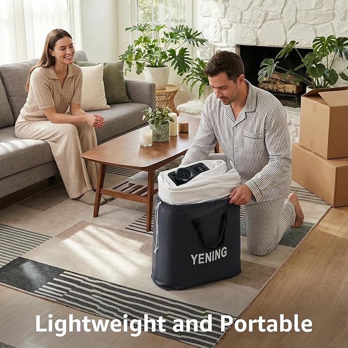 YENING Full Size Air Mattress with Built in Pump Raised Double Blow up Bed Inflatable Camping Airbed Electric 18 Inch Tall Grey