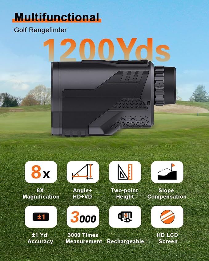 PEAKPULSE Hunting Range Finder for Hunter Golf Golfer HDLCD Display 1200Yds & 2200Yds 8X Magnification IP65 Rechargeable HCD Los Scan Angle Height Measurement Archery Shooting Bow