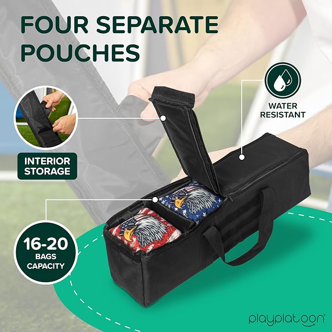 Play Platoon Cornhole Bag Carrying Bag, with 4 Separation Pouches, Black