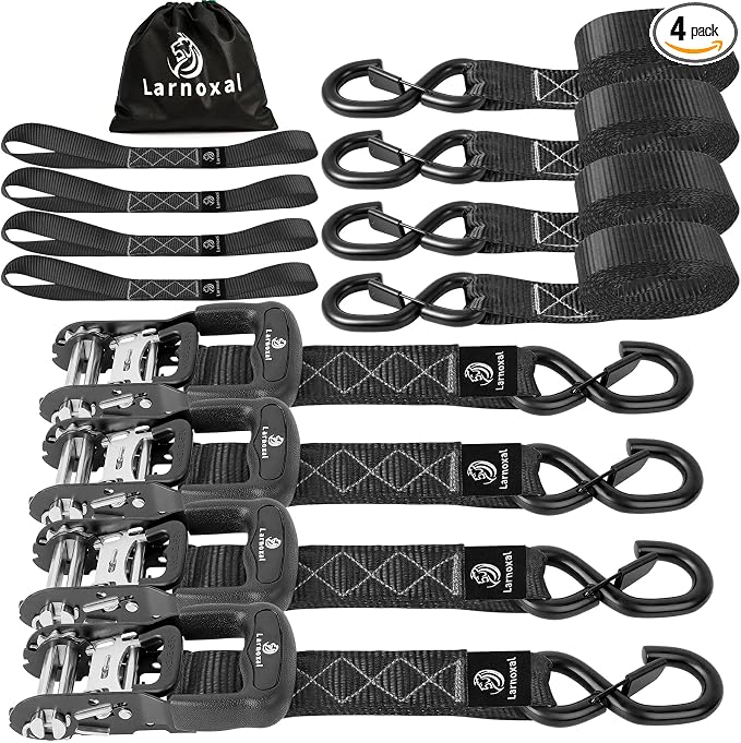 Ratchet Straps, 1.5 inch x 8.2 ft(4 Pack) Heavy Duty Tie Down Straps, Ratchet Tie Down Straps with Soft Loops-5,208 lbs (Black)