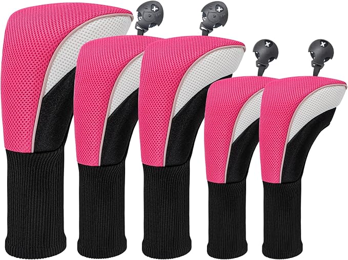 Golf Club Head Covers for Woods 3/4/5/6 Pieces Long Neck Mesh Sports Golf Club Headcovers Set with Interchangeable No. Tags 3 4 5 6 7 X Golf Accessories for Men Women