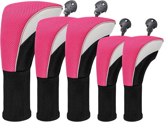 Golf Club Head Covers for Woods 3/4/5/6 Pieces Long Neck Mesh Sports Golf Club Headcovers Set with Interchangeable No. Tags 3 4 5 6 7 X Golf Accessories for Men Women