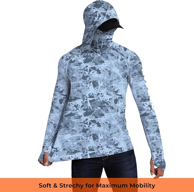 Rodeel Men's UPF 50+ Performance Fishing Hoodie, Long Sleeve Sun Protection Athletic Quick-Dry Breathable T-Shirt