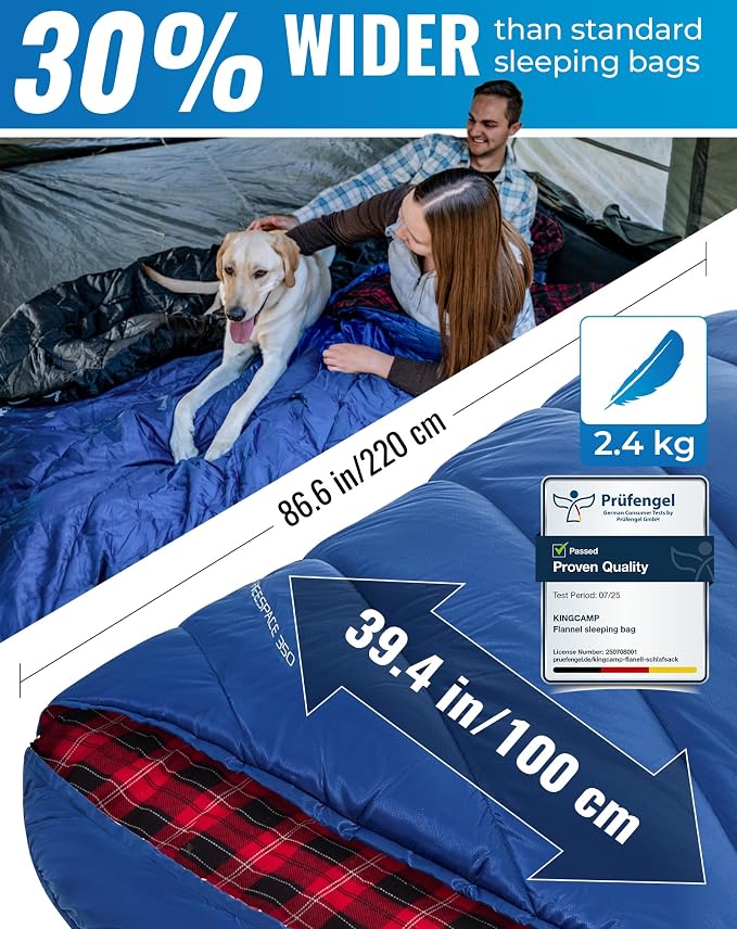 KingCamp Sleeping Bag for Adults Big and Tall, Cold Weather Camping Sleeping Bag with Soft 100% Cotton Flannel Lining, Portable Lightweight Outdoor Traveling & Car Camping