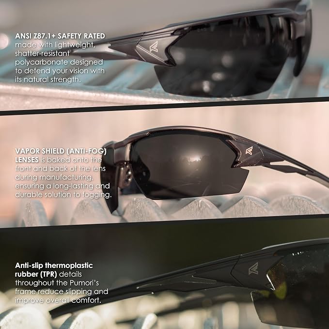 EDGE Pumori Z87 Safety Rated, Adjustable TPR With Anti-Slip Features, Flexible Polycarbonate Frames with Nylon Lenses