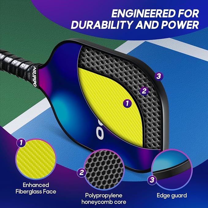 niupipo Pickleball Paddles Set of 2 or 4, USAPA Approved Fiberglass Pickleball Paddle Set with Balls and Bag, Polypropylene Honeycomb Core, Lightweight Pickleball Paddles for Beginners Men Women