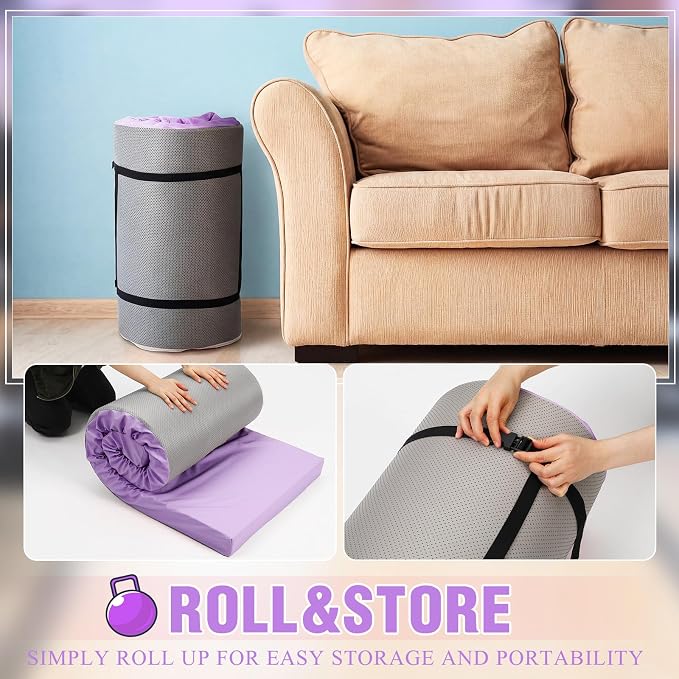 Lyrow 3 Inch 72"x 24" Thick Foldable Yoga Mat with Carry Strap, Non-slip Portable Foam Gym Mat for Yoga, Pilates and Stretching