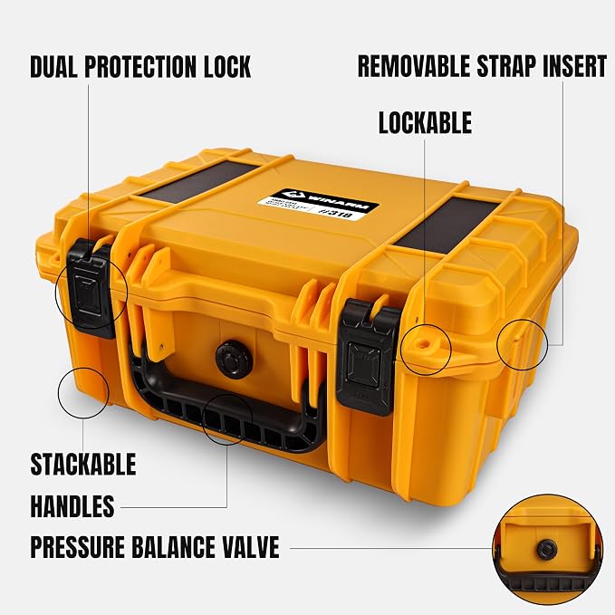 Fishing Reels Storage Case 13 Inches,Heavy Duty Waterproof Fishing Wheel Protective Hard Case, Tackle Collection Holder Box, 6pcs Adjustable Shockproof Dividers (Yellow)