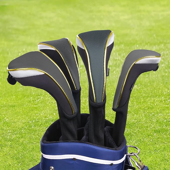 Andux 3Pcs/Set Long Neck Gold Golf Hybrids Club Head Covers with Dial No. Tag MT/HY14