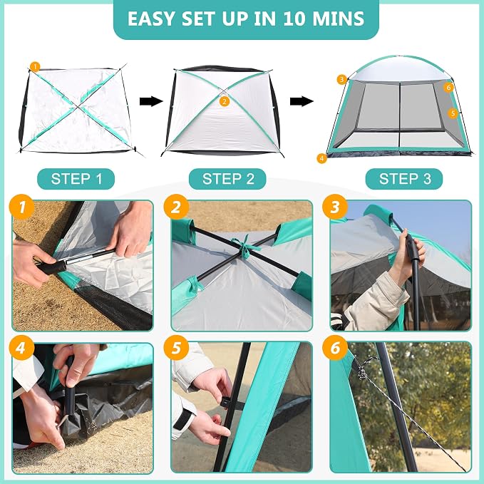 GREGIN Screen House Room 11x11 Ft Mesh Net Tent Canopy Shelter Gazebo, Easy Setup & Waterproof & Sunshade, Suitable for Camping Trip, Backyard, Beach, Picnic