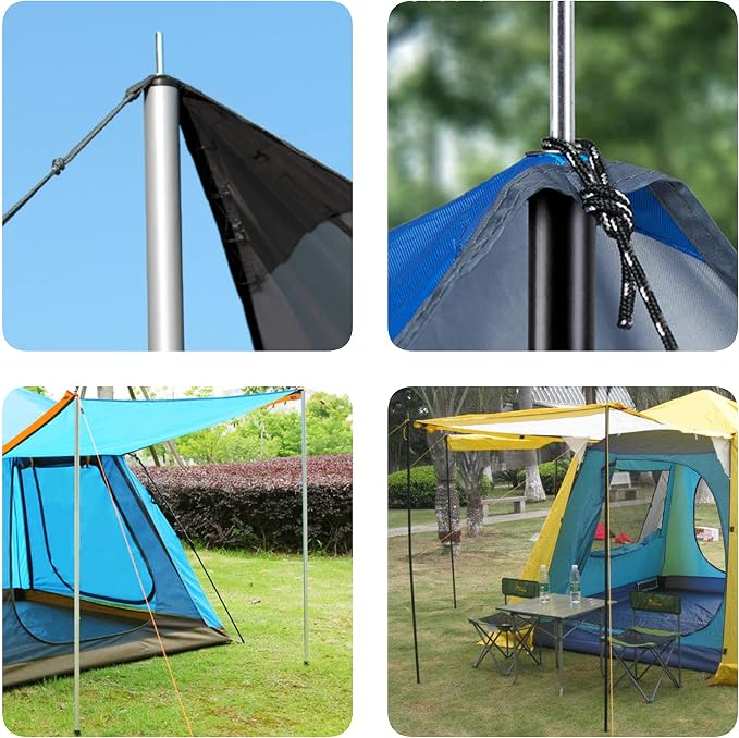 Adjustable Tent Poles Steel Rods for Tarp Canopy Camping Replacement Set of 2 (Grey)