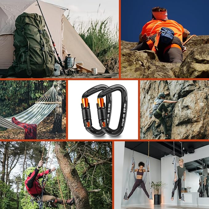 UIAA Certified Professional Heavy Duty Large Locking Carabiner Clips Climbing Carabiner 25kN Auto Locking Carabiner for Rock/Ice Climbing Rappelling Rescue Swing etc, D Shaped