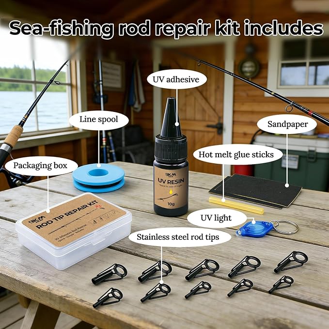 9KM DWLIFE Fishing Rod Tip Repair Kit, Black Stainless Steel, Wear Resistant Ceramic Ring, Guide Replacement 25/35/45/60/65pcs
