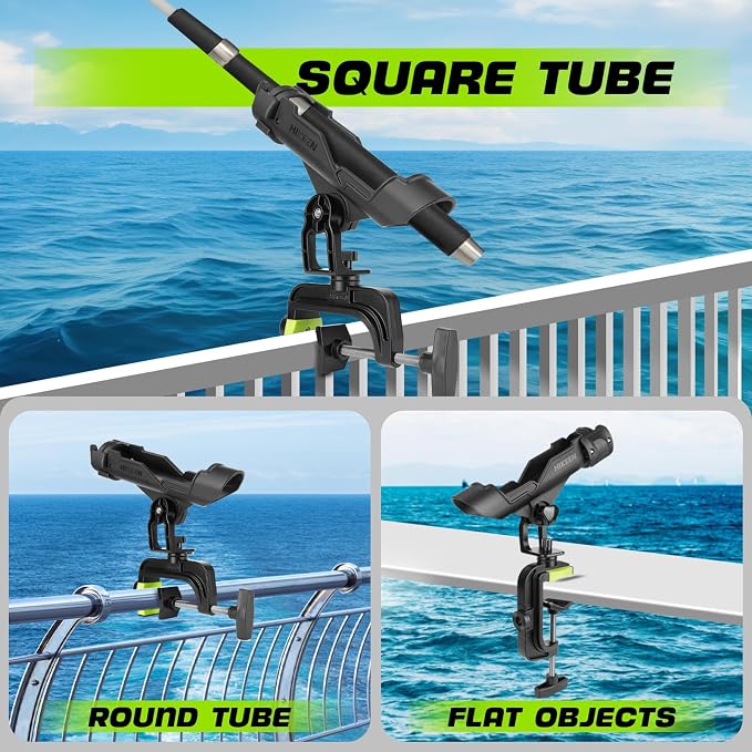 Fishing Rod Holders for Boat, Upgraded Fishing Pole Holders with Enlarge Clamp for Most Rod, Adjustable Fishing Rod Rack Fit Round/Square Tubes