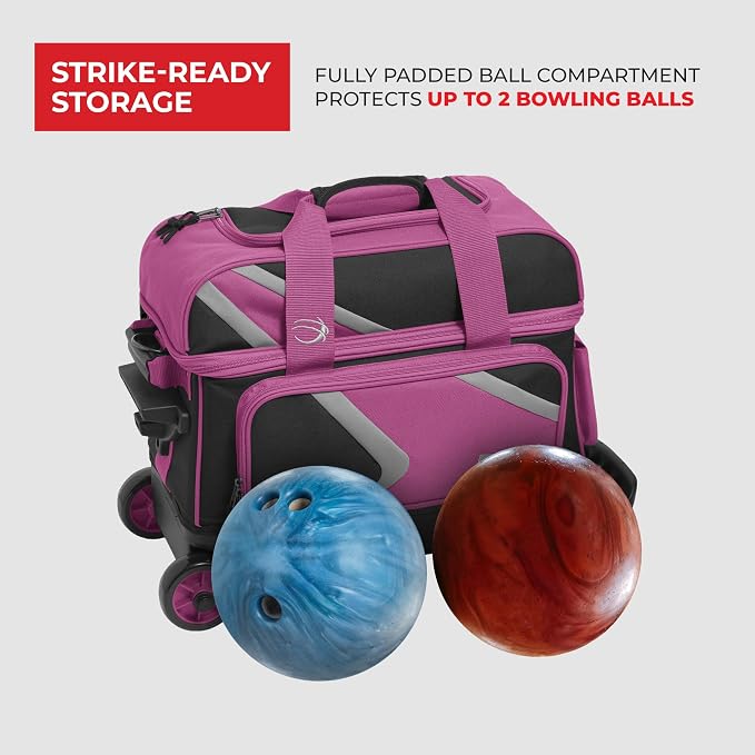 BSI Dash Roller Bowling Bag with Smooth Rolling Wheels, Padded Ball Compartment, Retractable Locking Handle, & Shoe Pocket