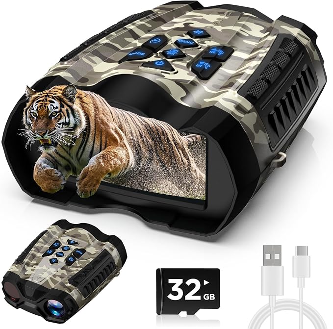 WARMTUYO Night Vision Goggles, 4K Binoculars with Camera, 3.5" HD Display and 32GB TF Card, 9 Gear Night Vision, 10X Digital Zoom, 4000mAh Battery Nightvision
