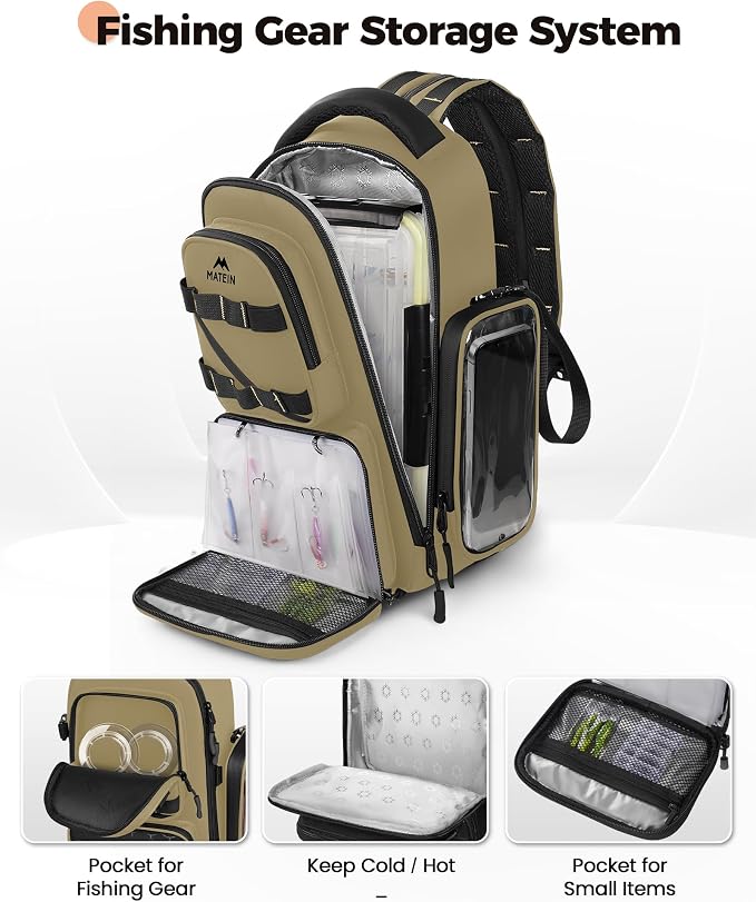 MATEIN Fishing Sling Bag with Lure Rod Holder & Phone Pouch, Waterproof 3600 Tackle Box Backpack with Removable Bait Binder