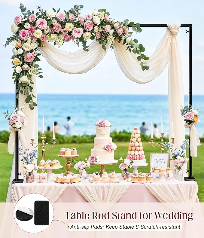 MEILIDY Over The Table Rod Stand with Clamps, Adjustable 33.5"-106" Length 36.6"-48" Height, Table Balloon Arch Backdrop Stand for Party Wedding Birthday Anniversary, Black
