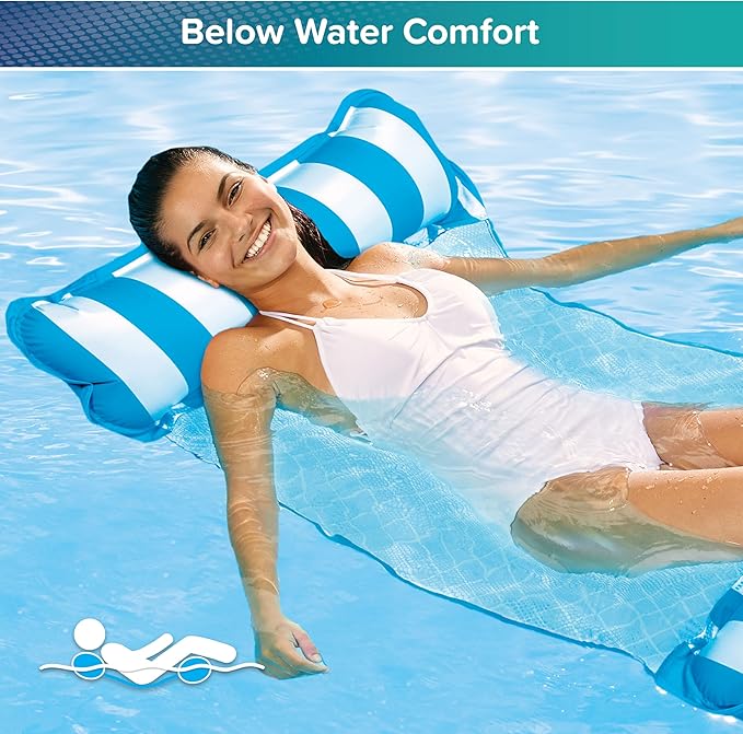 Aqua Original 4-in-1 Monterey Hammock Pool Float & Water Hammock – Multi-Purpose, Inflatable Pool Floats for Adults – Patented Thick, Non-Stick PVC Material – Light Blue